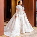 Plus Size Sheer Neck Galina Wholesale Transparent Corset Mermaid Wedding Dress with Detachable Train